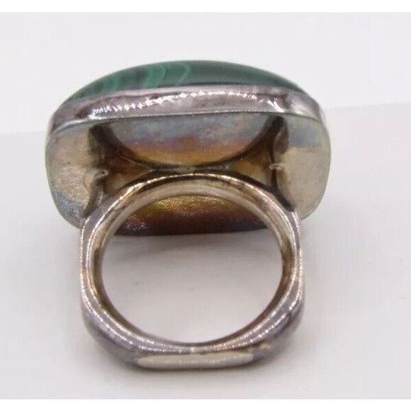 Jay King Large Malachite Cocktail Ring Horizontal Set SS (unpolished) Size 6 - Picture 3 of 3